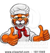 Vector Illustration of Tiger Chef Mascot Sign Character by AtStockIllustration