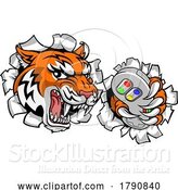Vector Illustration of Tiger Gamer Video Game Controller Mascot by AtStockIllustration