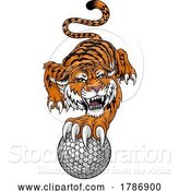 Vector Illustration of Tiger Golf Ball Sports Team Animal Mascot by AtStockIllustration