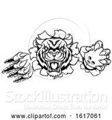 Vector Illustration of Tiger Holding Bowling Ball Breaking Background by AtStockIllustration