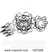 Vector Illustration of Tiger Holding Tennis Ball Breaking Background by AtStockIllustration