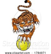 Vector Illustration of Tiger Tennis Ball Animal Sports Team Mascot by AtStockIllustration
