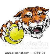 Vector Illustration of Tiger Tennis Ball Animal Sports Team Mascot by AtStockIllustration