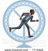 Vector Illustration of Tired Stressed Businessman Running Hamster Wheel by AtStockIllustration