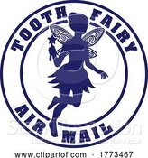 Vector Illustration of Tooth Fairy Silhouette Letter Air Mail Post Stamp by AtStockIllustration