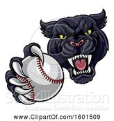 Vector Illustration of Tough Black Panther Monster Mascot Holding out a Baseball in One Clawed Paw by AtStockIllustration