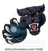 Vector Illustration of Tough Black Panther Monster Mascot Holding out a Bowling Ball in One Clawed Paw by AtStockIllustration