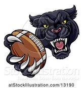 Vector Illustration of Tough Black Panther Monster Mascot Holding out a Football in One Clawed Paw by AtStockIllustration