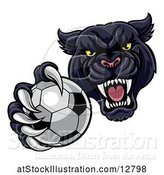Vector Illustration of Tough Black Panther Monster Mascot Holding out a Soccer Ball in One Clawed Paw by AtStockIllustration