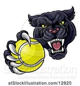 Vector Illustration of Tough Black Panther Monster Mascot Holding out a Tennis Ball in One Clawed Paw by AtStockIllustration