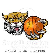 Vector Illustration of Tough Bobcat Lynx Monster Mascot Holding out a Baseball in One Clawed Paw by AtStockIllustration