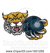 Vector Illustration of Tough Bobcat Lynx Monster Mascot Holding out a Bowling Ball in One Clawed Paw by AtStockIllustration