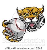 Vector Illustration of Tough Lynx Monster Mascot Holding out a Baseball in One Clawed Paw by AtStockIllustration