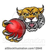 Vector Illustration of Tough Lynx Monster Mascot Holding out a Cricket Ball in One Clawed Paw by AtStockIllustration