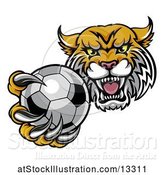 Vector Illustration of Tough Lynx Monster Mascot Holding out a Soccer Ball in One Clawed Paw by AtStockIllustration