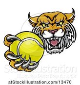 Vector Illustration of Tough Lynx Monster Mascot Holding out a Tennis Ball in One Clawed Paw by AtStockIllustration