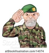 Vector Illustration of Tough Male Soldier Saluting and Wearing a Green Beret by AtStockIllustration