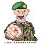 Vector Illustration of Tough Male Soldier Wearing a Green Beret, Shouting and Pointing Outwards by AtStockIllustration