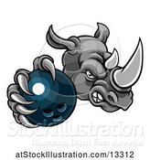 Vector Illustration of Tough Rhino Monster Mascot Holding out a Bowling Ball in One Clawed Paw by AtStockIllustration