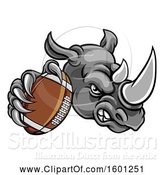 Vector Illustration of Tough Rhino Monster Mascot Holding out an American Football in One Clawed Paw by AtStockIllustration