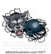 Vector Illustration of Tough Wolf Mascot Holding out a Bowling Ball in One Clawed Paw by AtStockIllustration