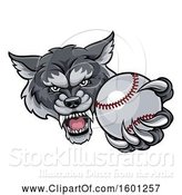 Vector Illustration of Tough Wolf Monster Mascot Holding out a Baseball in One Clawed Paw by AtStockIllustration