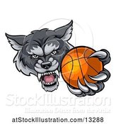 Vector Illustration of Tough Wolf Monster Mascot Holding out a Basketball in One Clawed Paw by AtStockIllustration