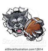 Vector Illustration of Tough Wolf Monster Mascot Holding out a Football in One Clawed Paw and Breaking Through a Wall by AtStockIllustration
