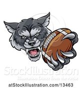 Vector Illustration of Tough Wolf Monster Mascot Holding out a Football in One Clawed Paw by AtStockIllustration