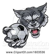 Vector Illustration of Tough Wolf Monster Mascot Holding out a Soccer Ball in One Clawed Paw by AtStockIllustration