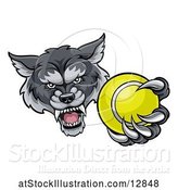 Vector Illustration of Tough Wolf Monster Mascot Holding out a Tennis Ball in One Clawed Paw by AtStockIllustration