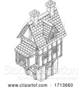 Vector Illustration of Town House Fantasy Vintage Tudor Building Map Icon by AtStockIllustration