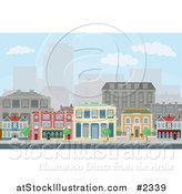 Vector Illustration of Townhomes on an Urban Street Scene with City Skyscrapers in the Distance by AtStockIllustration