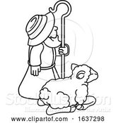 Vector Illustration of Traditional Shepherd and Sheep or Lamb by AtStockIllustration