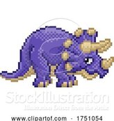 Vector Illustration of Triceratops Pixel Art Dinosaur Video Game by AtStockIllustration