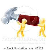 Vector Illustration of Two 3d Gold Men Carrying a Giant Hammer by AtStockIllustration