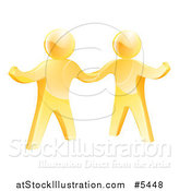 Vector Illustration of Two 3d Gold Men Shaking Hands and One Gesturing by AtStockIllustration