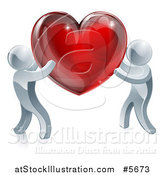 Vector Illustration of Two 3d Silver People Carrying a Red Heart by AtStockIllustration