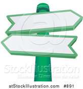 Vector Illustration of Two Blank Arrow Shaped Street Signs Pointing in Different Directions on a Green Pole by AtStockIllustration