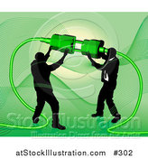 Vector Illustration of Two Businessmen Working Together to Connect a Plug and Socket over Green by AtStockIllustration