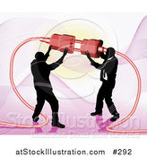 Vector Illustration of Two Businessmen Working Together to Connect a Plug and Socket over Pink by AtStockIllustration