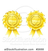 Vector Illustration of Two Golden Laurel Wreath and Star Rosette Award Ribbons by AtStockIllustration