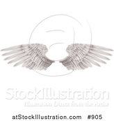 Vector Illustration of Two Large White Feathered Wings Spread Open, Isolated on White by AtStockIllustration