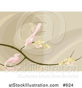 Vector Illustration of Two Pink Birds Perched on a Branch with Blossoms by AtStockIllustration