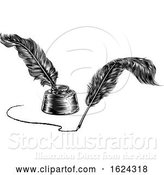 Vector Illustration of Two Quill Feather Pens and Inkwell by AtStockIllustration