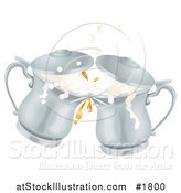 Vector Illustration of Two Silver Oktoberfest Metal Ale Beer Mug Tankards Toasting by AtStockIllustration