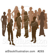 Vector Illustration of Two Women Chatting Among a Crowd of Silhouetted Brown People by AtStockIllustration
