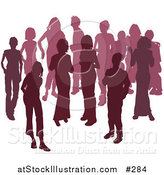 Vector Illustration of Two Women Chatting Among a Crowd of Silhouetted Purple People by AtStockIllustration