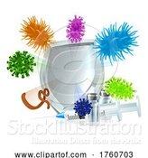 Vector Illustration of Vaccination Medicine Syringe Virus Medical Shield by AtStockIllustration