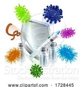 Vector Illustration of Vaccine Medical Syringe Vial Virus Shield Concept by AtStockIllustration
